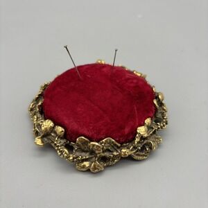 Watkins‎ Boutique Scarlet Red Velvet Sewing Pincushion Antique Gold Finish Base